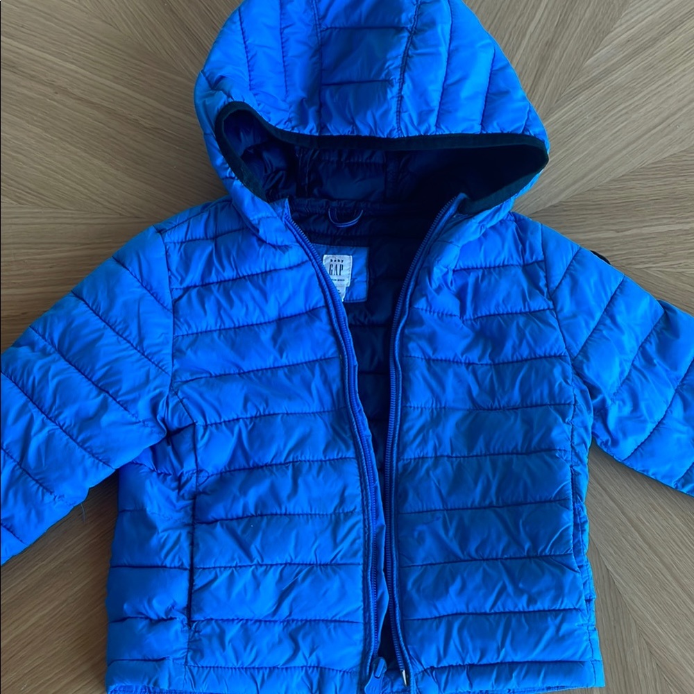 GAP Blue Puffer Jacket with Hood and Quilted Design